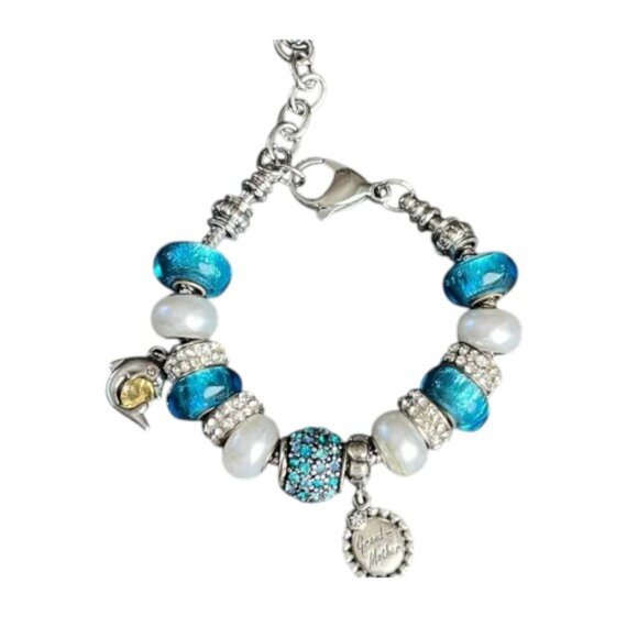 Pandora style Charm Bracelet Lampwork Beads Silvertone Grandmother - Picture 1 of 3